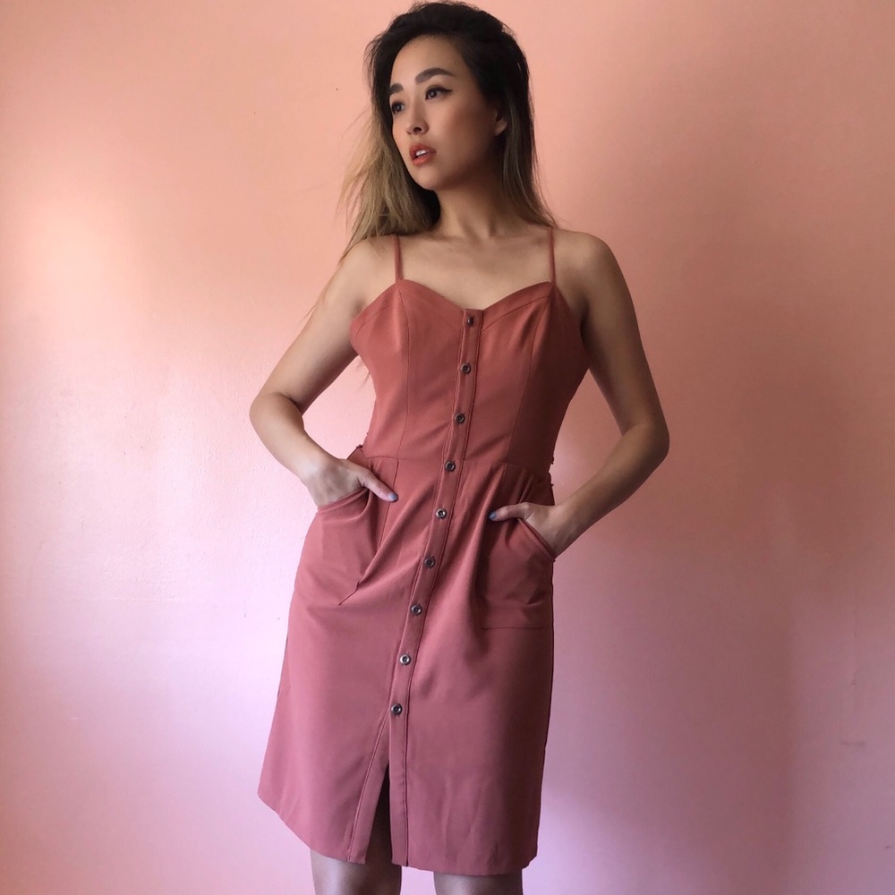 Lovers + Friends Rust Button Dress